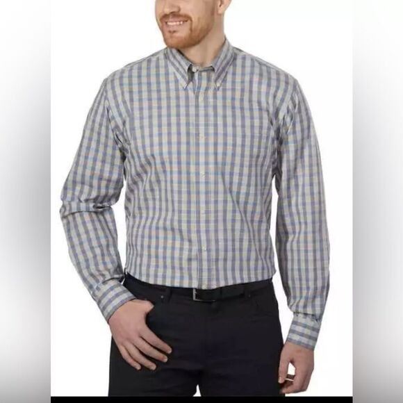 NWT Kirkland Signature Men’s Black Plaid Button Down Dress Shirt - Neck 19/2XL - Picture 2 of 9